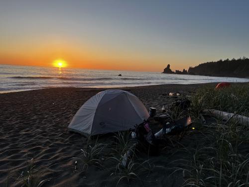 Sunset at Shi Shi beach campsite