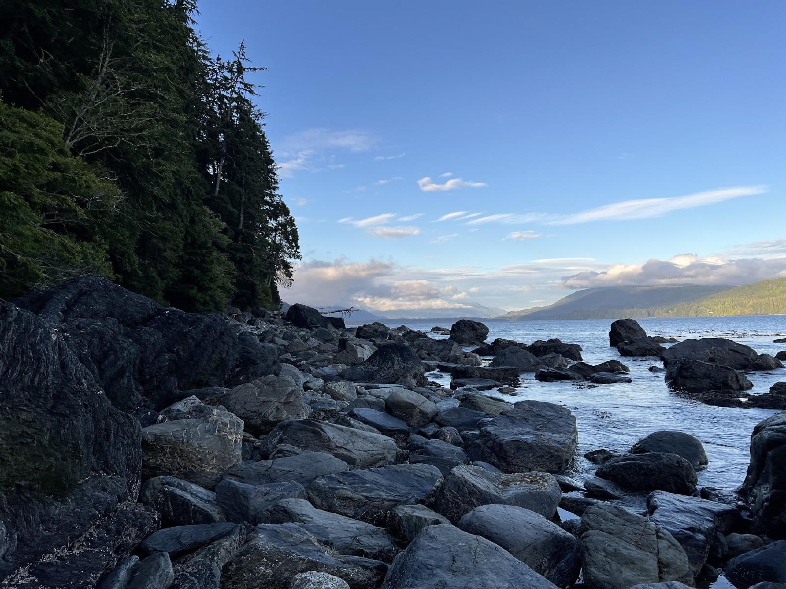 lots of giant rocks on beach
